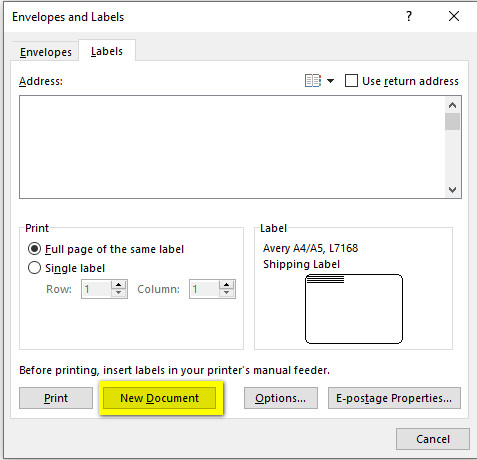 Label printing instructions