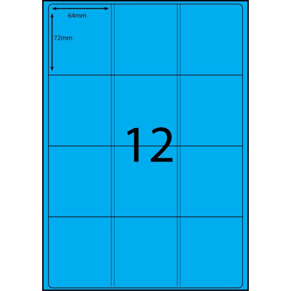 Labels on sheets - 12 labels per sheet 64mm x 72mm