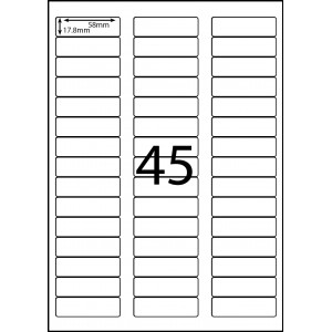 Labels on sheets - 45 labels per sheet 58mm x 17.8mm