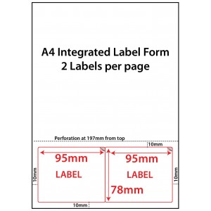 INTEGRATED LABELS  – 2 PER SHEET – 95mm x 78mm