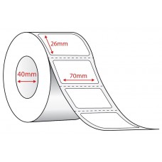 WHITE THERMAL TRANSFER - REMOVABLE ADHESIVE - 70mm x 26mm - 2000 PER ROLL